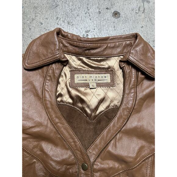 Alan Michael Leather Heartneck Jacket Brown‎ Fitted Size S Rare $1200 MSRP - Picture 4 of 9